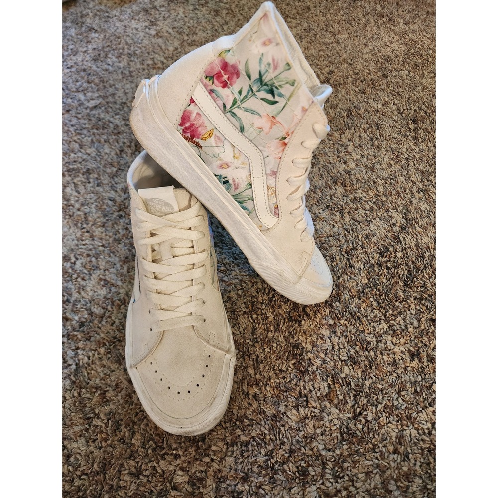 Vans Sk8-Hi Floral Botanical Cream Suede Canvas High Top Womens 7.5